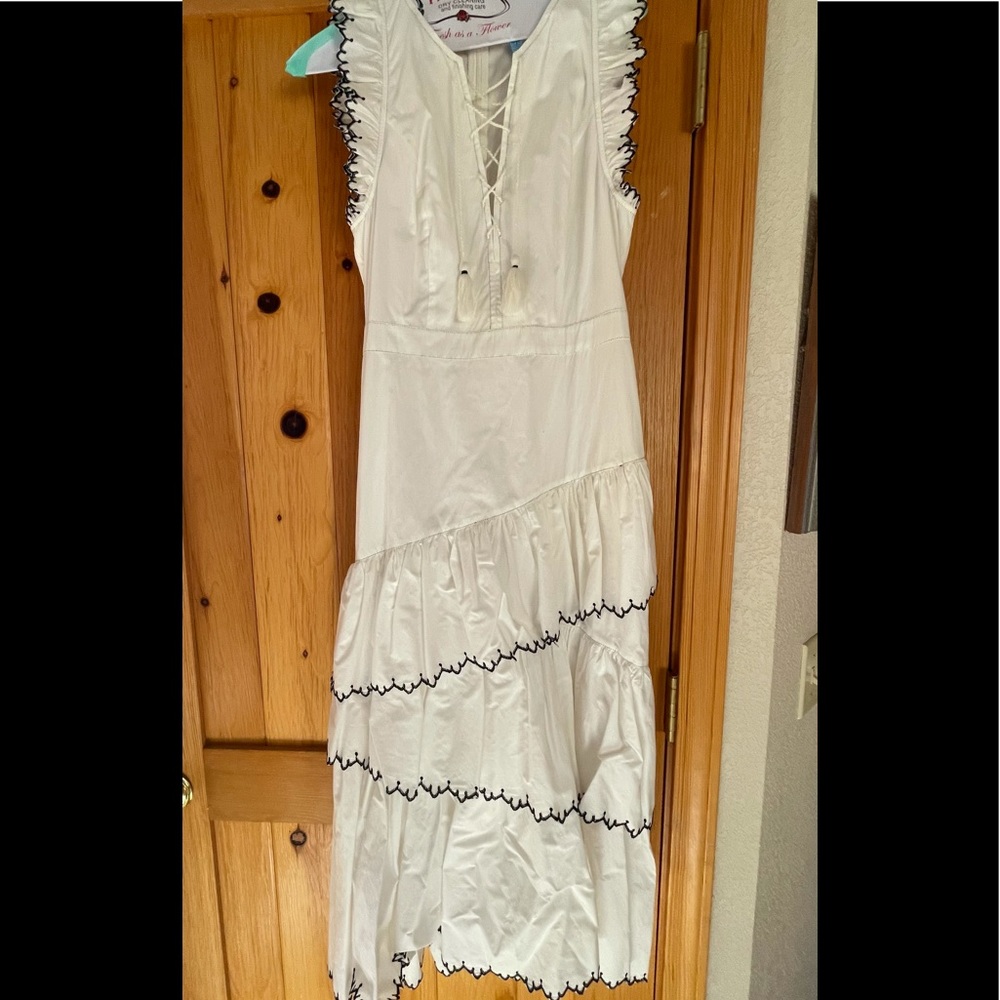 Ulla Johnson Cotton Tiered Lace—Up Ruffle Dress